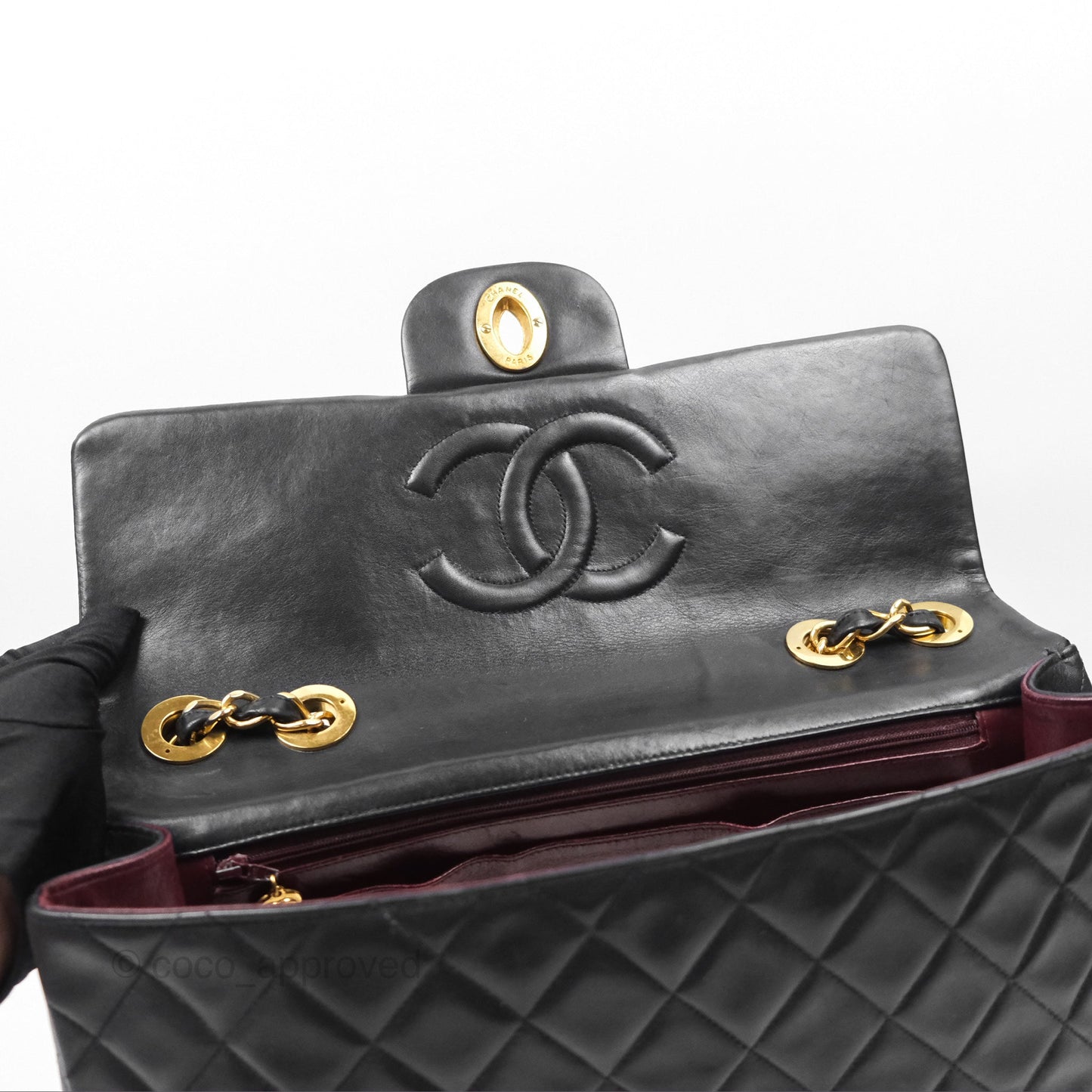 Chanel Vintage Maxi Single Flap Black Lambskin 24K Gold Hardware