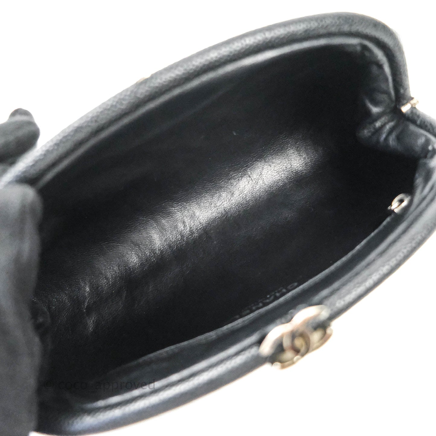 Chanel Quilted Timeless Kisslock Clutch Black Caviar Silver Hardware
