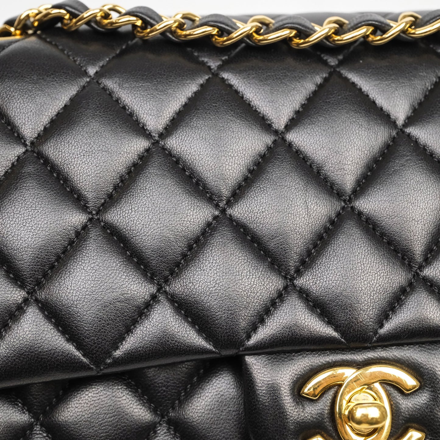 Chanel Classic M/L Medium Flap Quilted Black Lambskin Gold Hardware