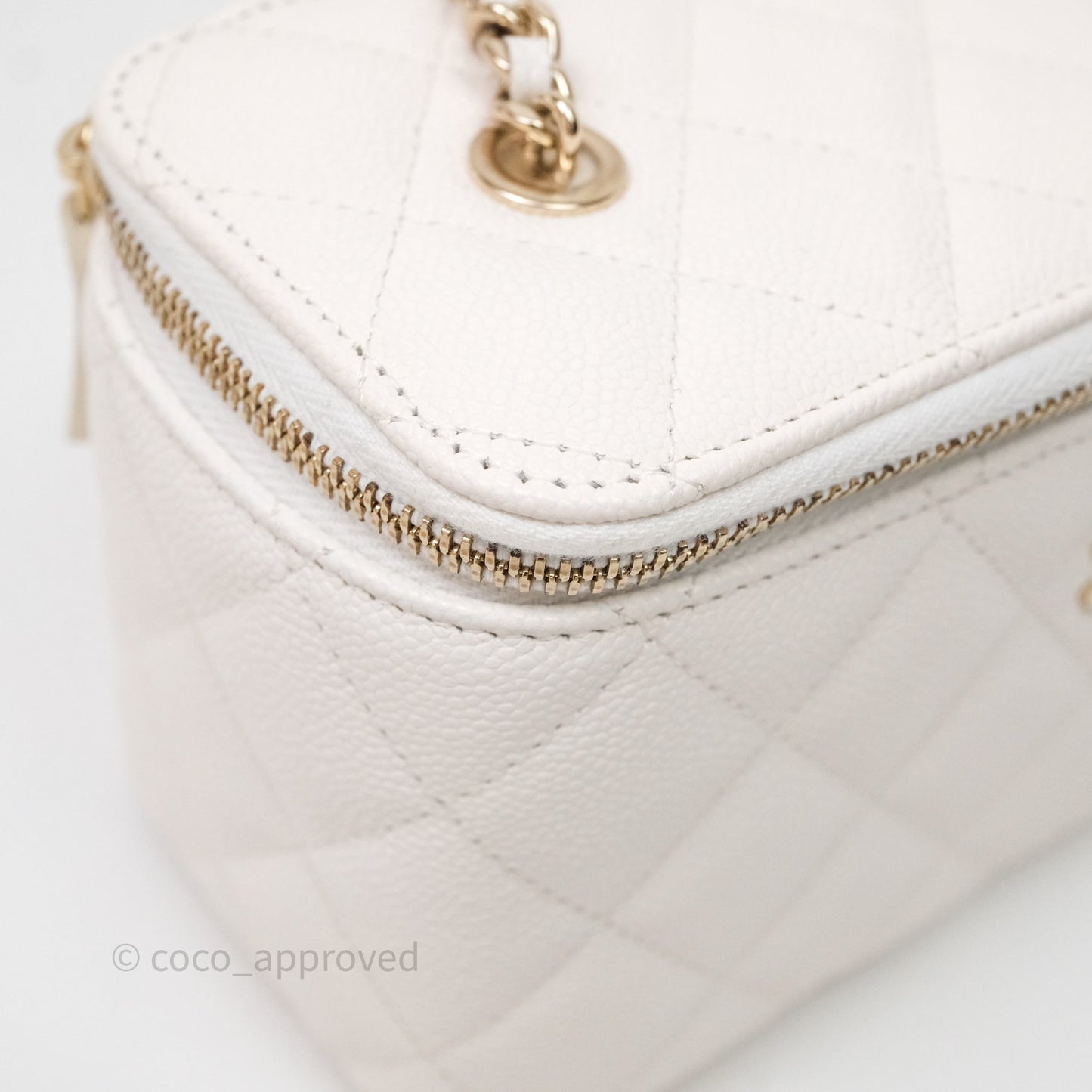 Chanel Classic Vanity Rectangular with Chain White Caviar Gold Hardware