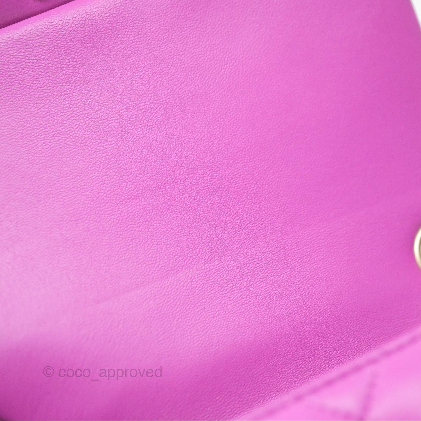 Chanel Mini Square Flap Quilted Purple Lambskin Gold Hardware