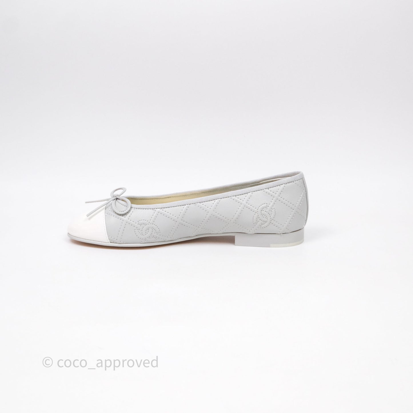 Chanel CC Quilted Light Grey Ballerina Flats Size 36.5