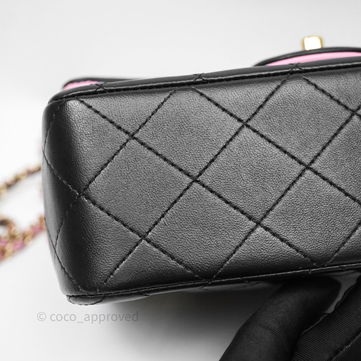 Chanel Top Handle Mini Rectangular Flap Black/Pink Lambskin Gold Hardware 23P