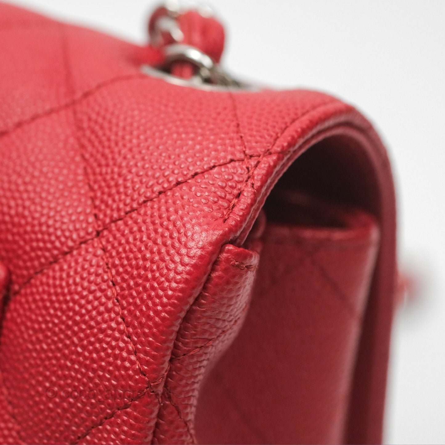 Chanel Quilted Mini Rectangular Red Caviar Silver Hardware