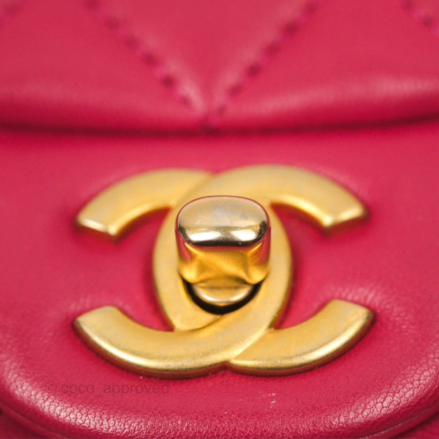 Chanel Top Handle Mini Rectangular Flap Bag Berry Red Lambskin Aged Gold Hardware