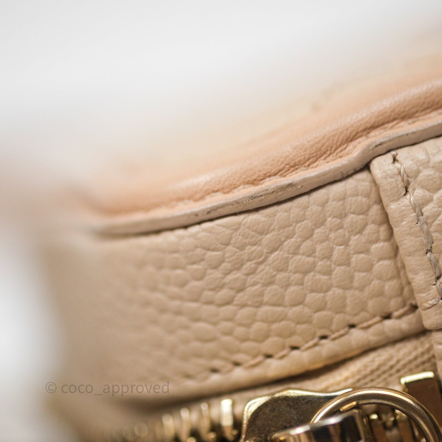 Chanel Quilted Small CC Filigree Vanity Case Beige Caviar Gold Hardware
