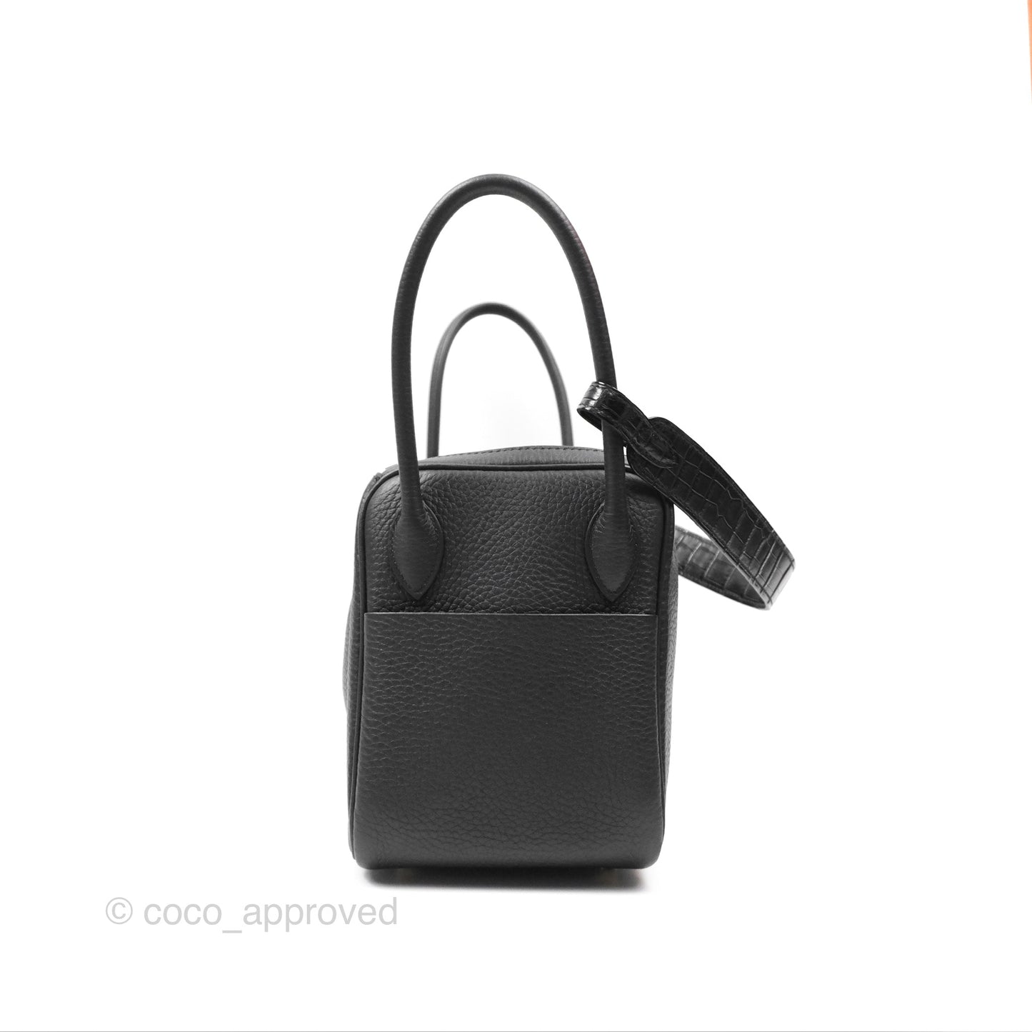 Hermès Lindy 26 Touch Black Clemence Croc Handle Gold Hardware