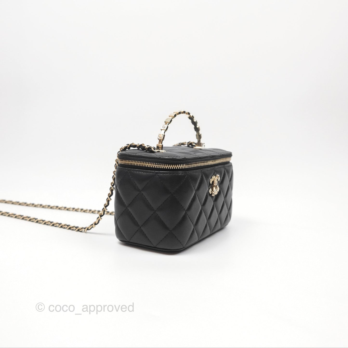 Chanel Vanity Rectangular Top Handle Black Lambskin Gold Hardware