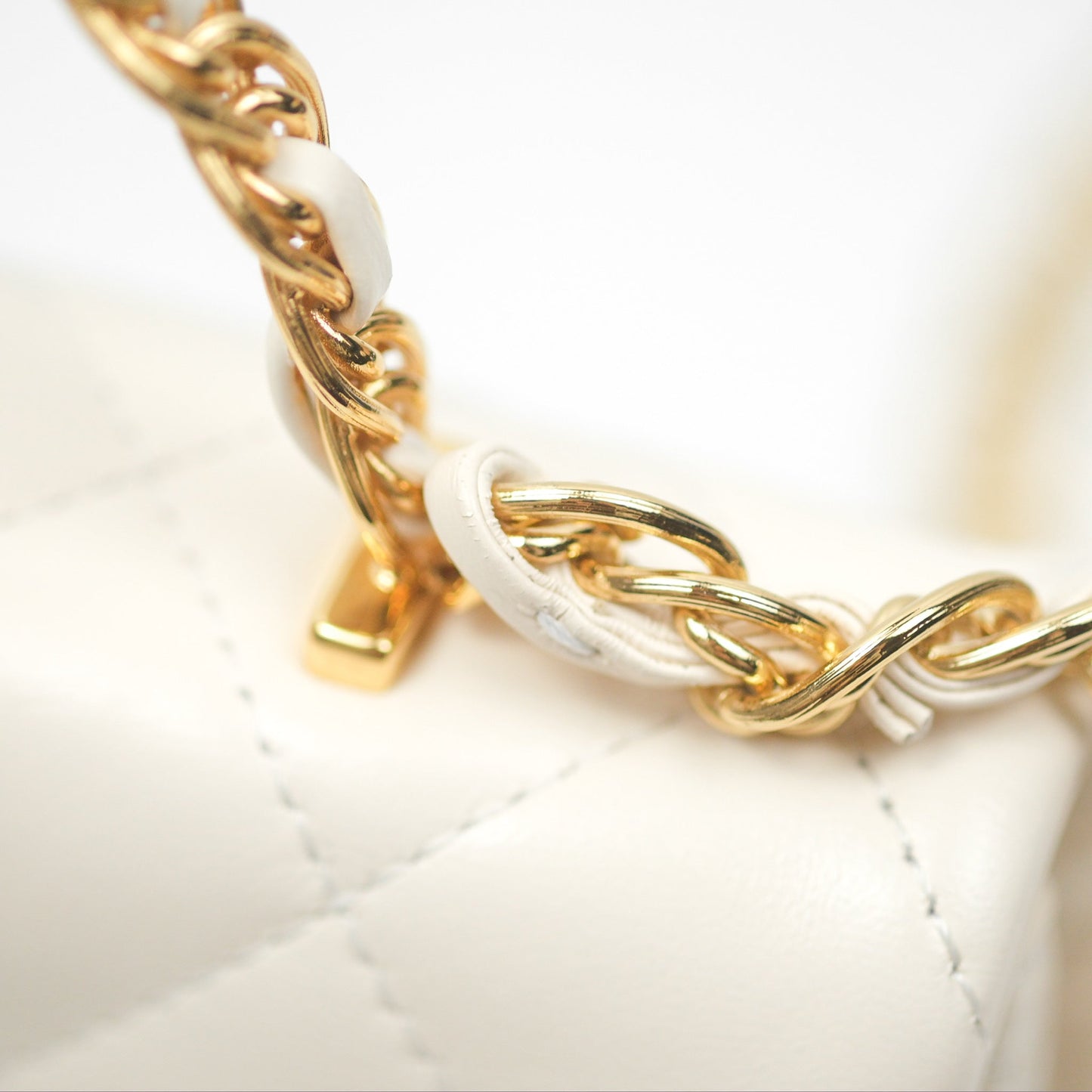 Chanel Top Handle White Lambskin Gold Hardware