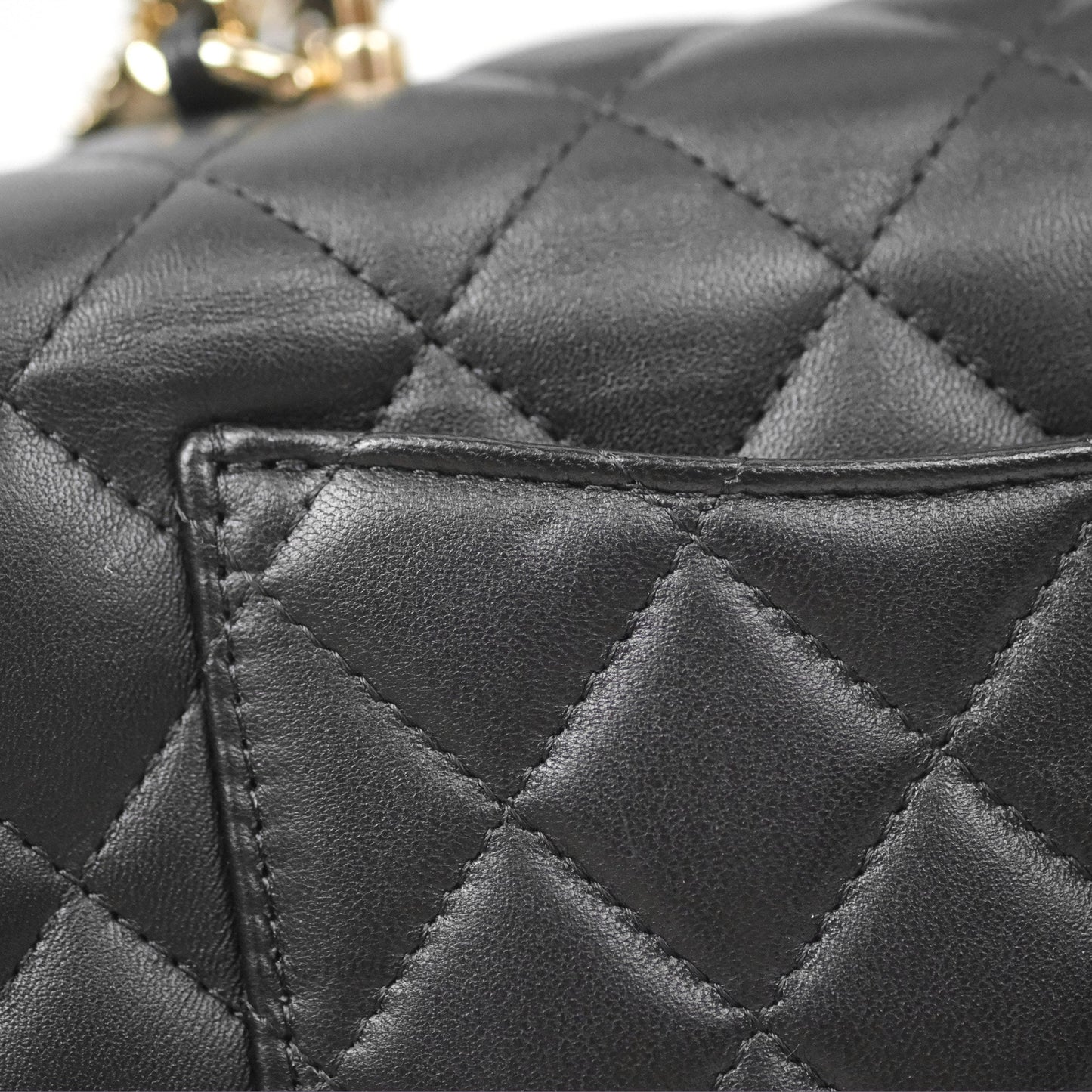 Chanel Top Handle Mini Rectangular Flap Bag with Charm Black Lambskin Gold Hardware