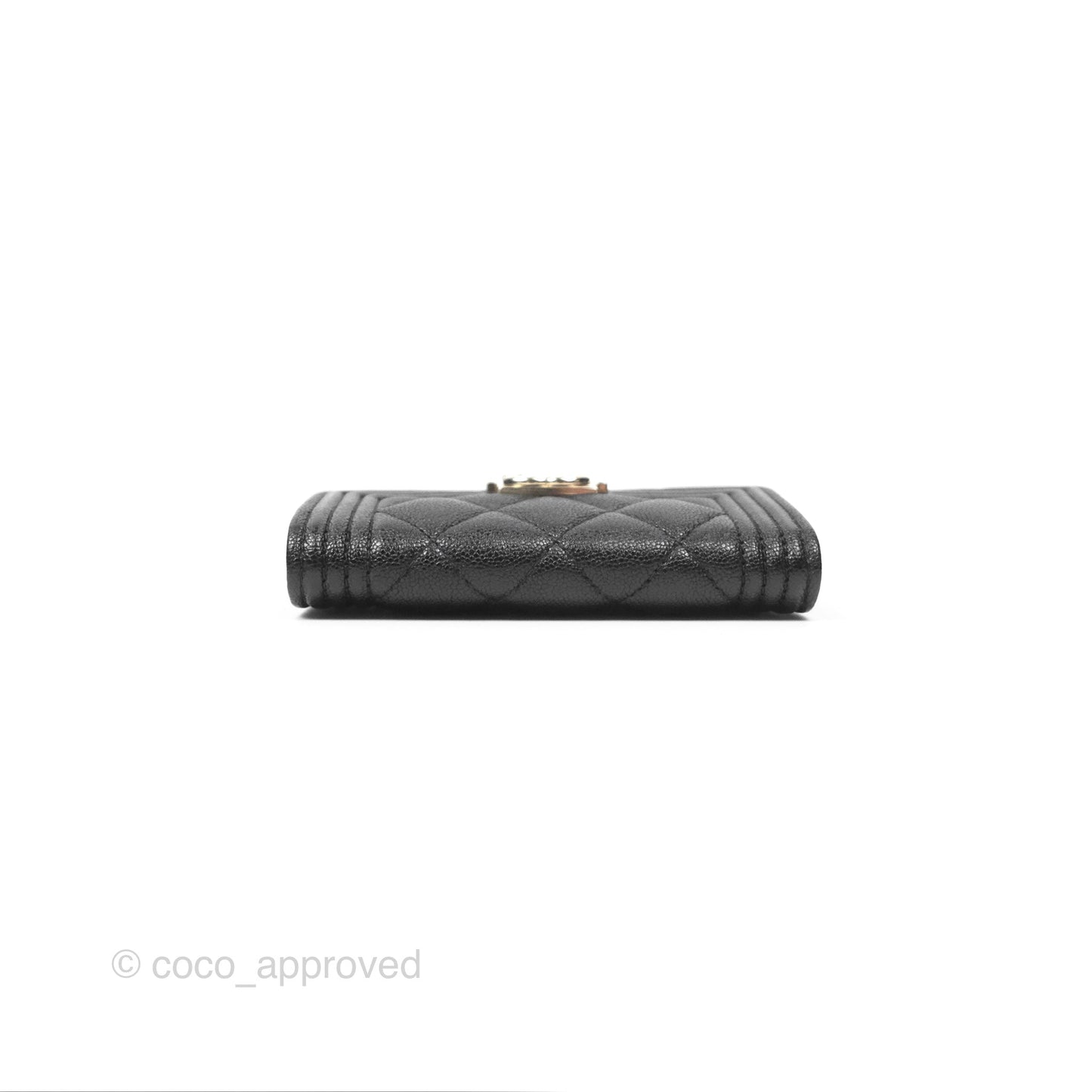 Chanel Quilted Boy Flap Card Holder Black Caviar Gold Hardware