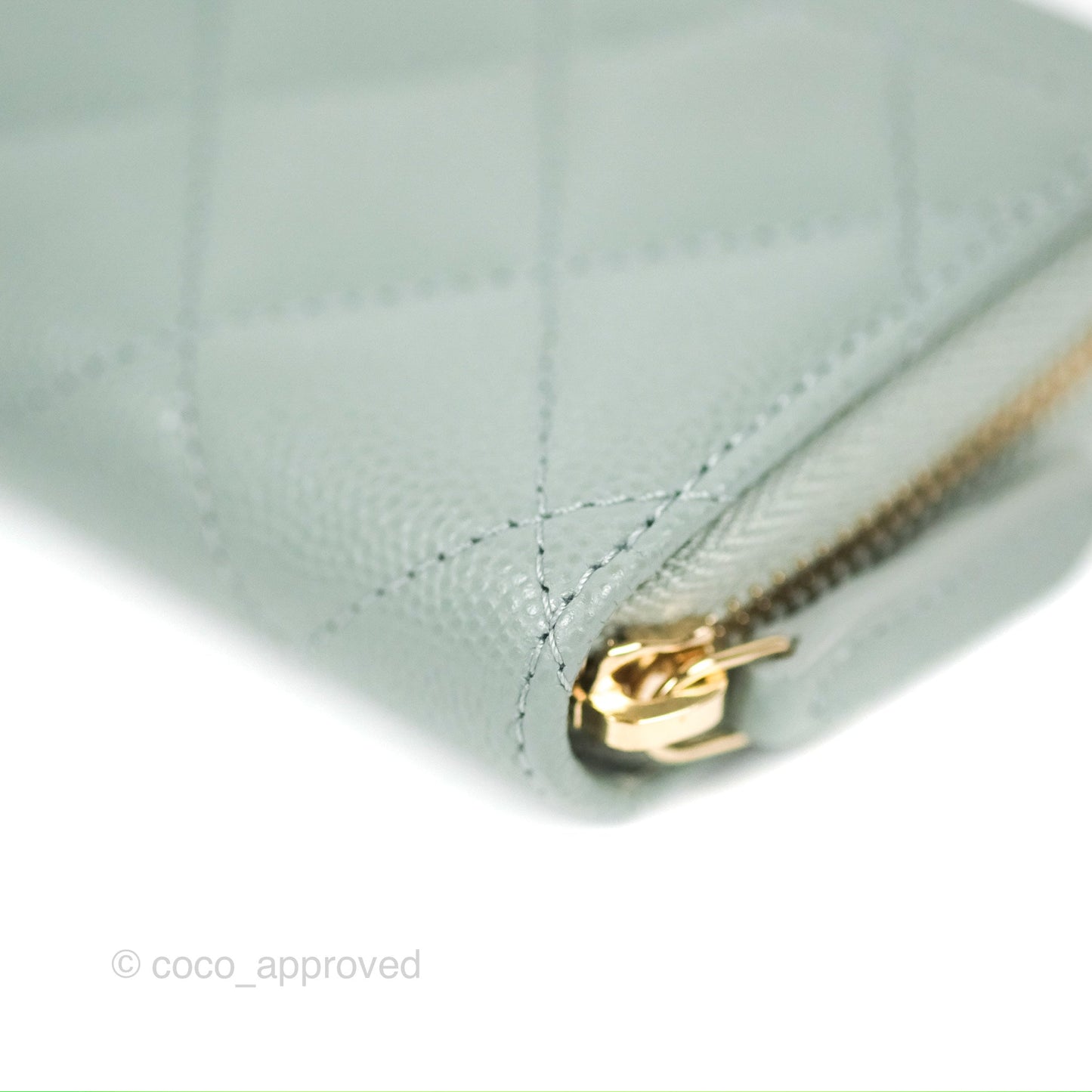 Chanel Classic Quilted Zipped Coin Purse Tiffany Green Caviar Gold Hardware