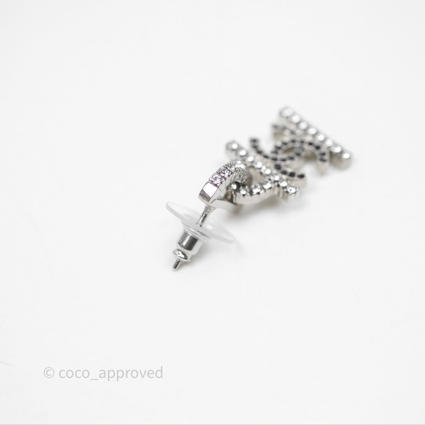 Chanel Crystal 19 CC Lock Earrings Silver Tone 22A