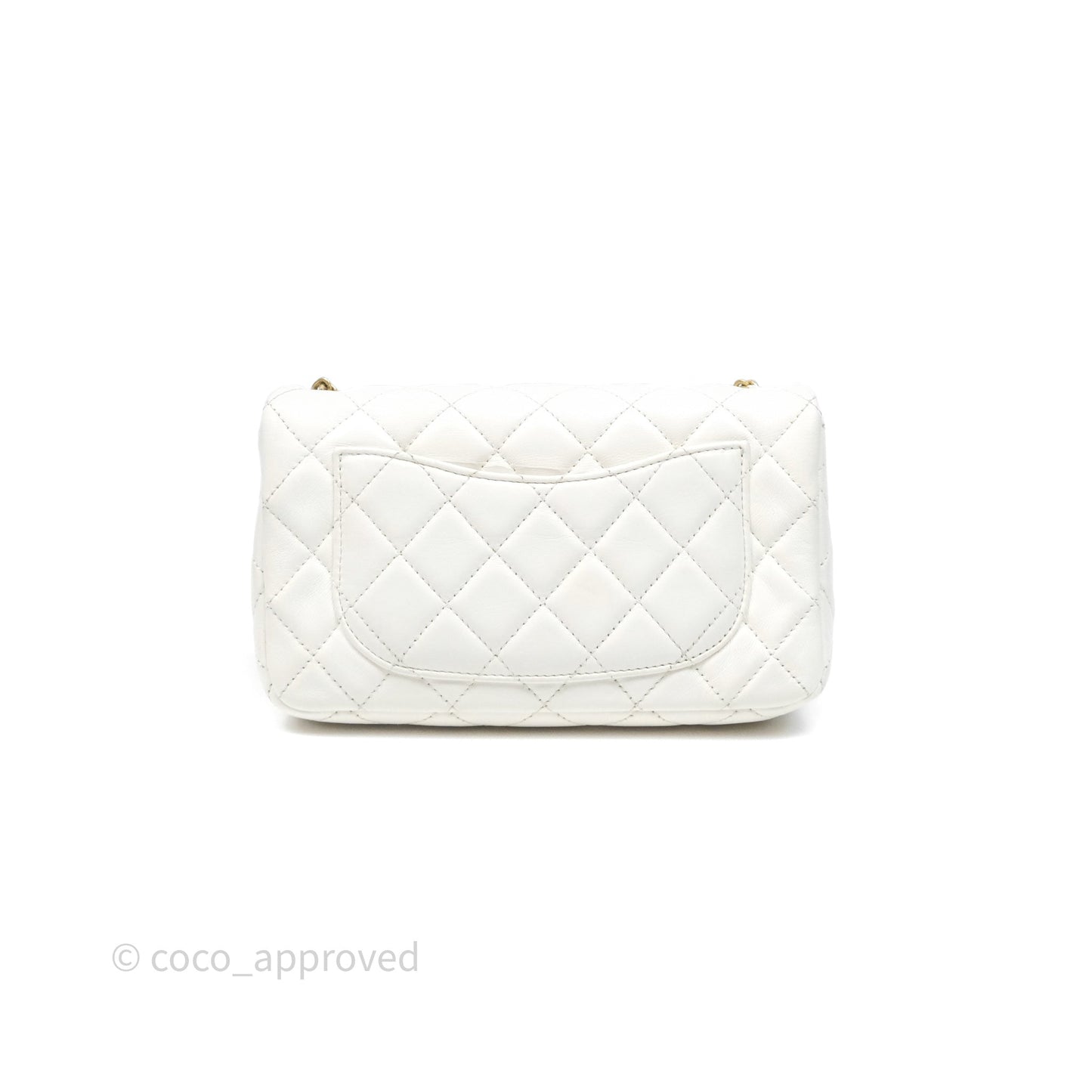 Chanel Mini Rectangular Pearl Crush Quilted White Lambskin Aged Gold Hardware