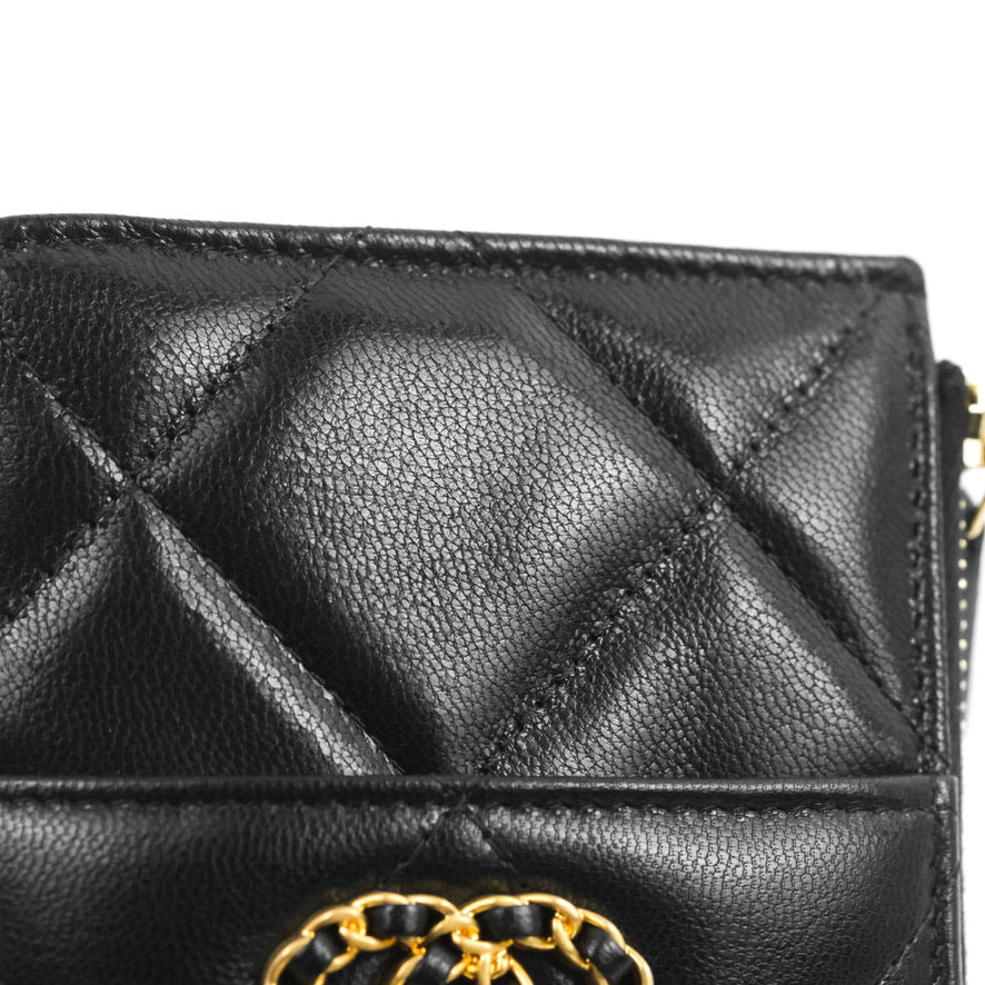 Chanel 19 Phone Holder Long Zip Wallet Black Goatskin Gold Hardware