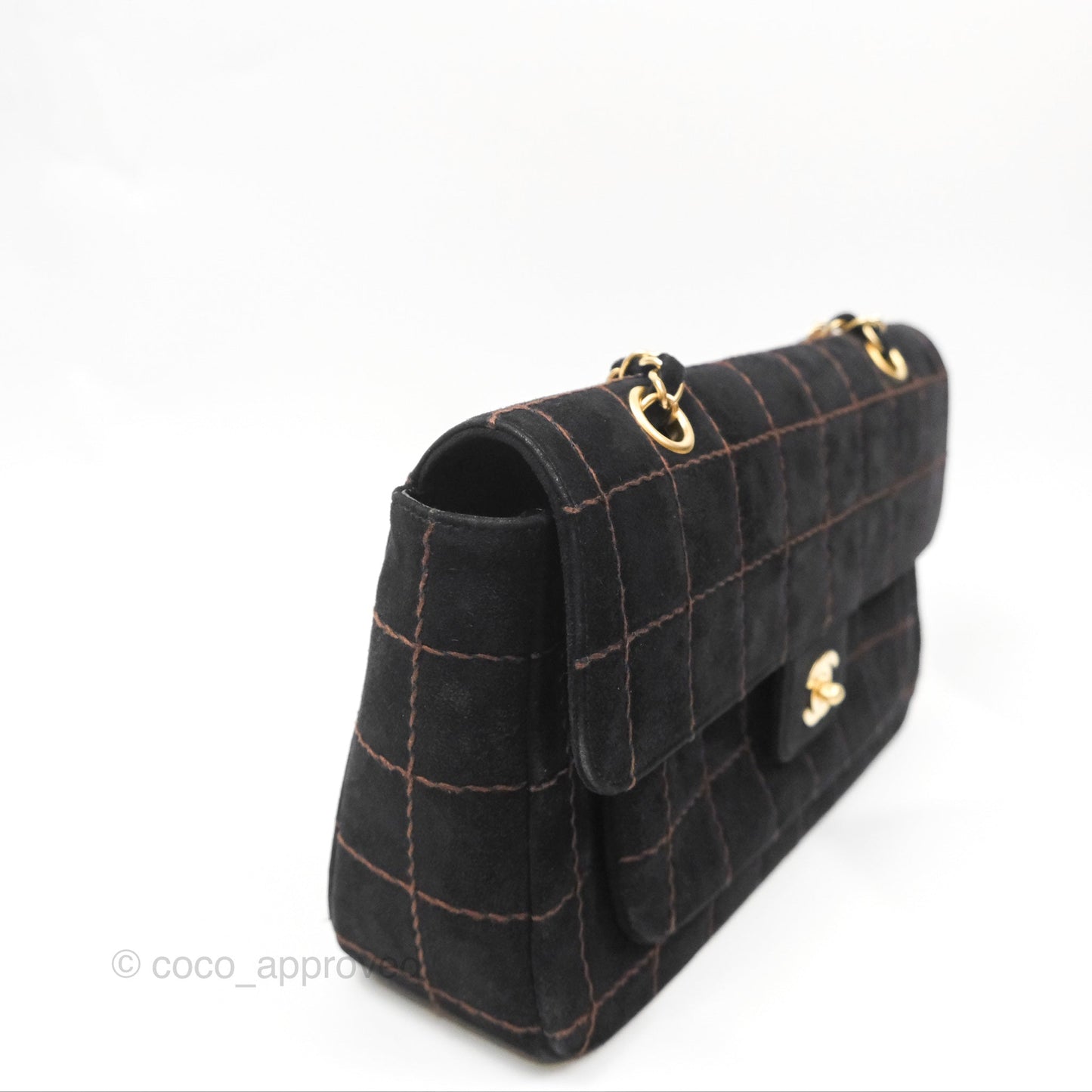 Chanel Bar Flap Black Suede Blushed Gold Hardware