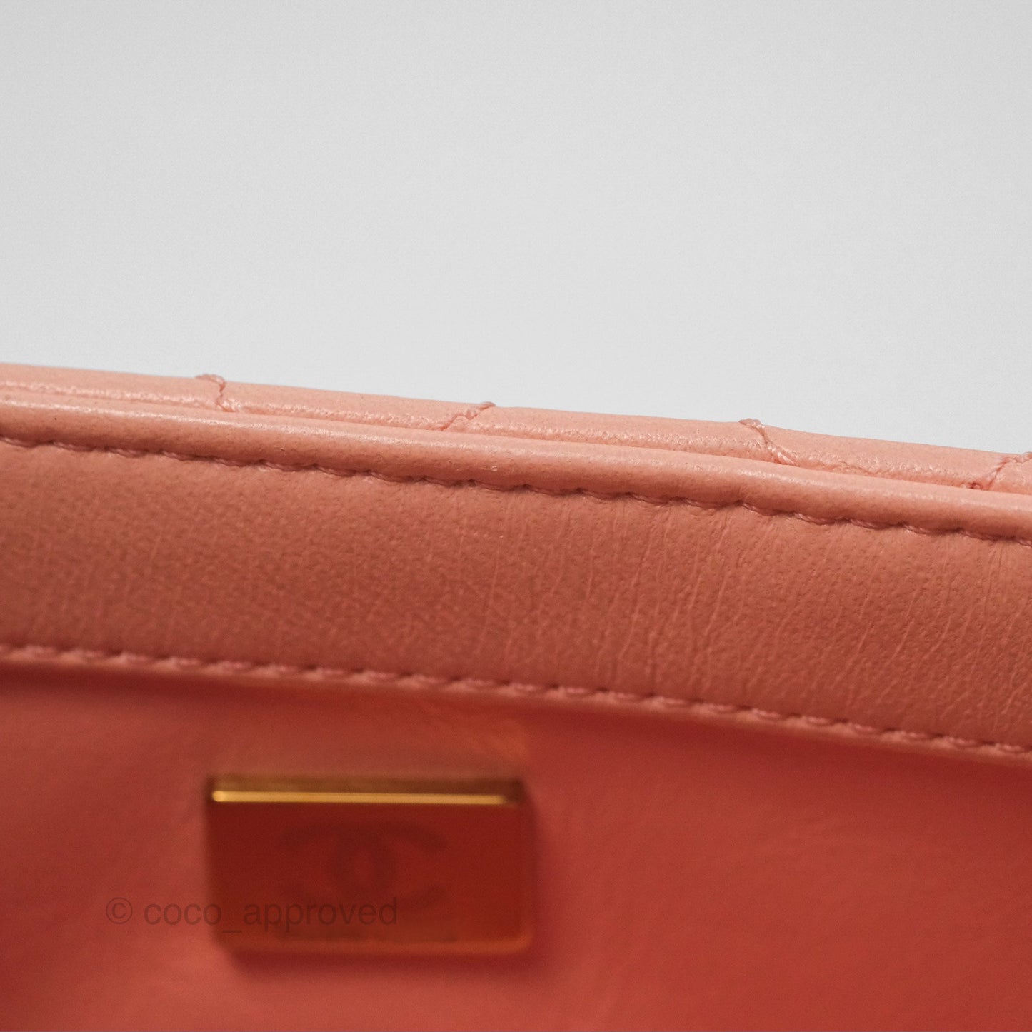 Chanel Pearl Crush Mini Square Quilted Peach Beige Lambskin Aged Gold Hardware