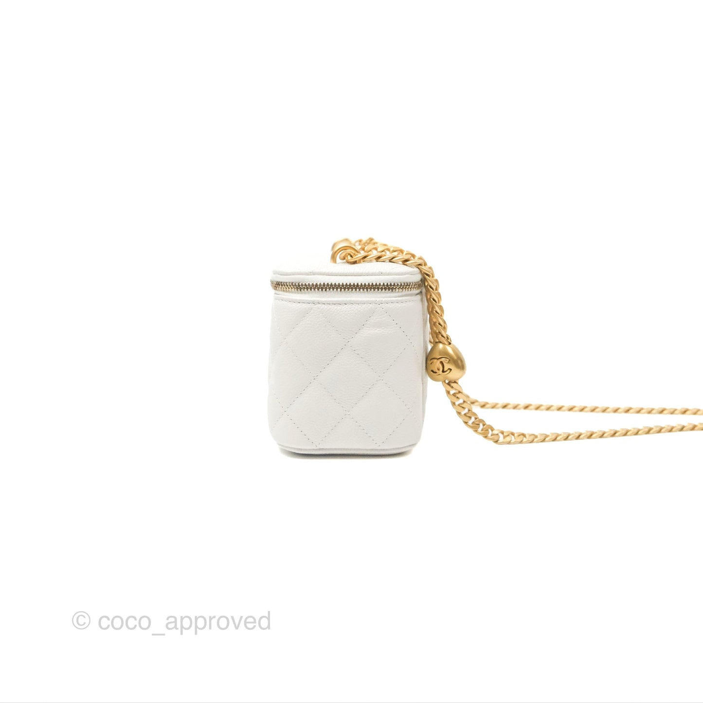 Chanel Vanity with Heart Adjustable Chain White Caviar Aged Gold Hardware
