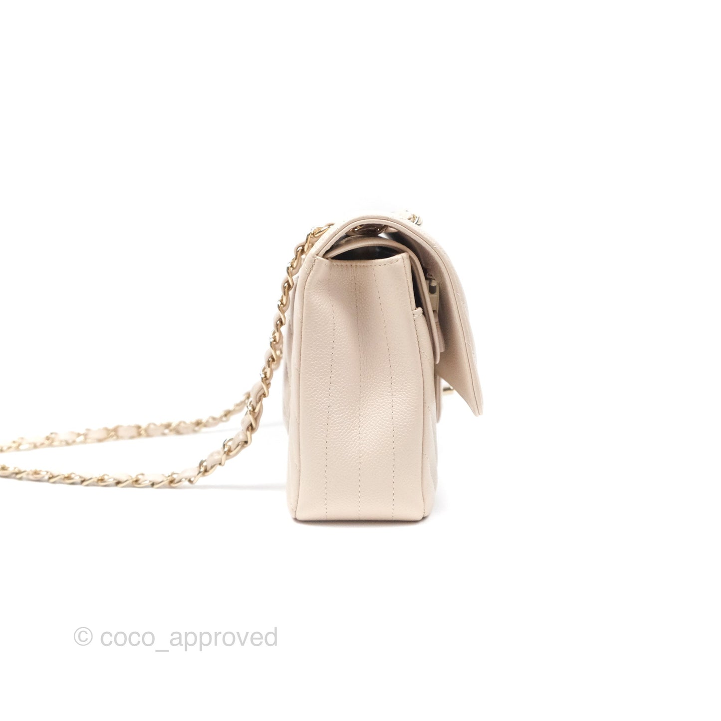 Chanel Classic M/L Medium Double Flap Chevron Light Beige Caviar Gold Hardware 20B