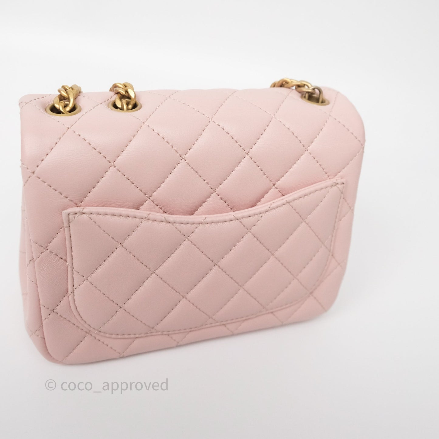 Chanel Quilted Mini Square Flap with Camellia Adjustable Chain Pink Clair Lambskin