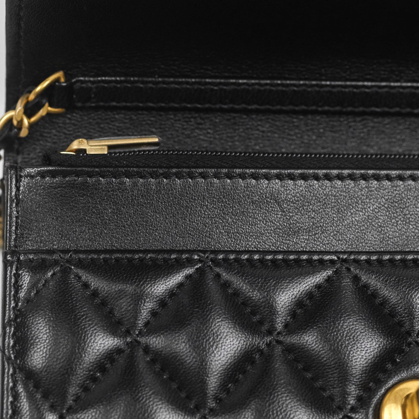 Chanel Quilted WOC Adjustable Chain Black Shiny Lambskin Aged Gold Hardware