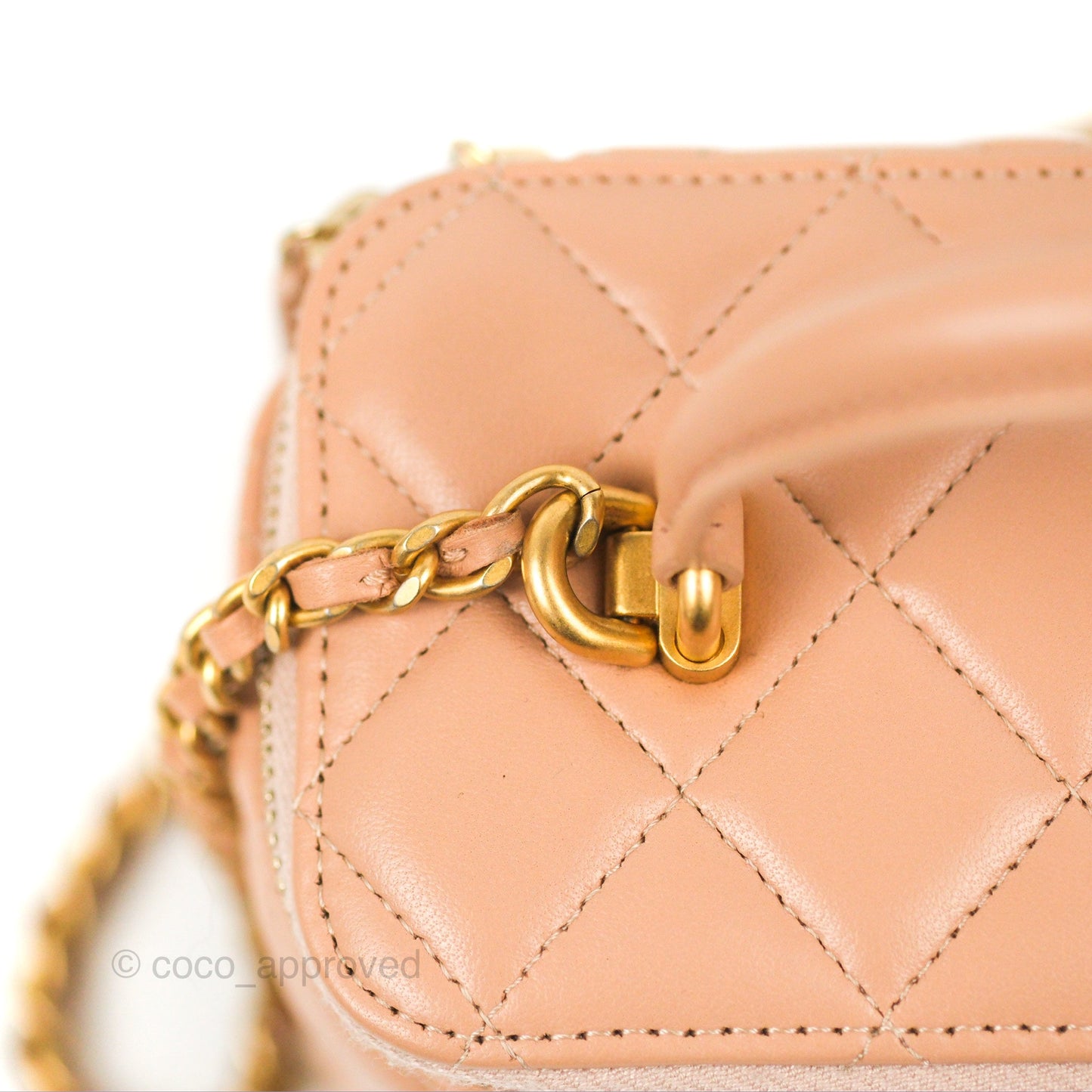Chanel Vanity Rectangular Top Handle Beige Lambskin Gold Hardware