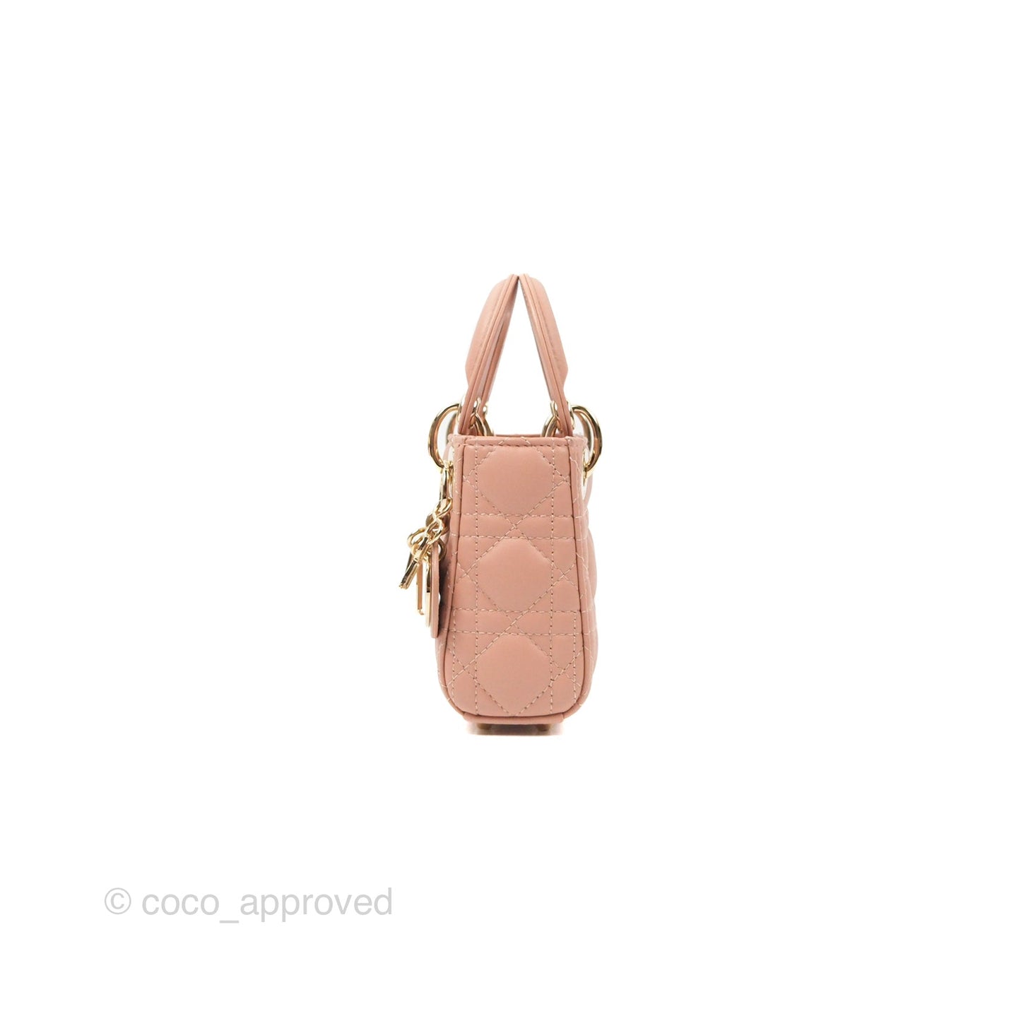 Christian Dior Micro Lady Dior Cannage Rose Des Vents Cannage Lambskin Gold Hardware