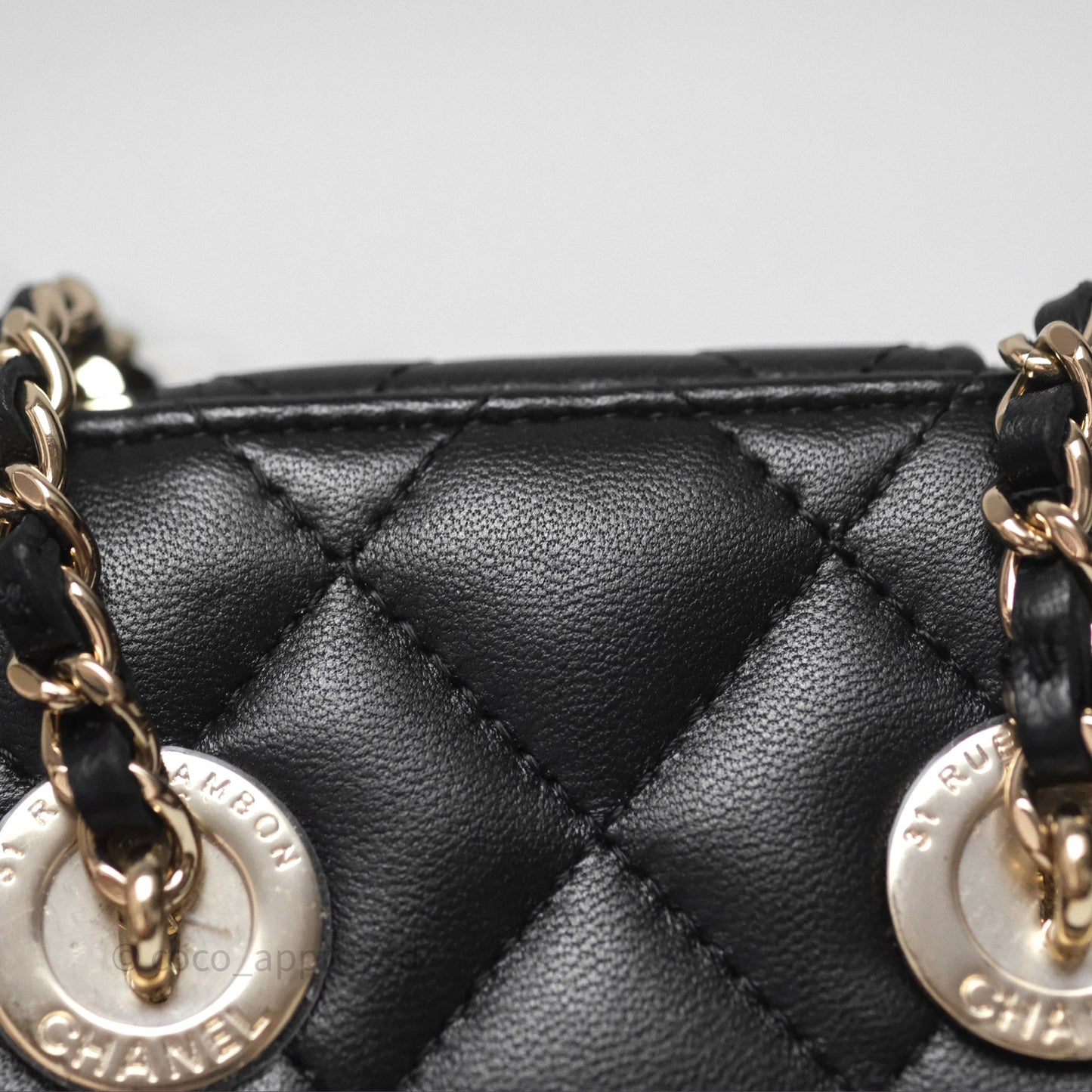 Chanel Mini Vanity With Pearl Chain Black Lambskin Gold Hardware