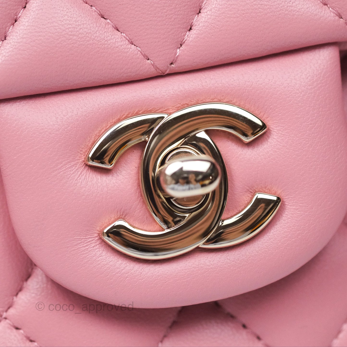 Chanel Top Handle Mini Rectangular Flap Bag Pink Lambskin Gold Hardware