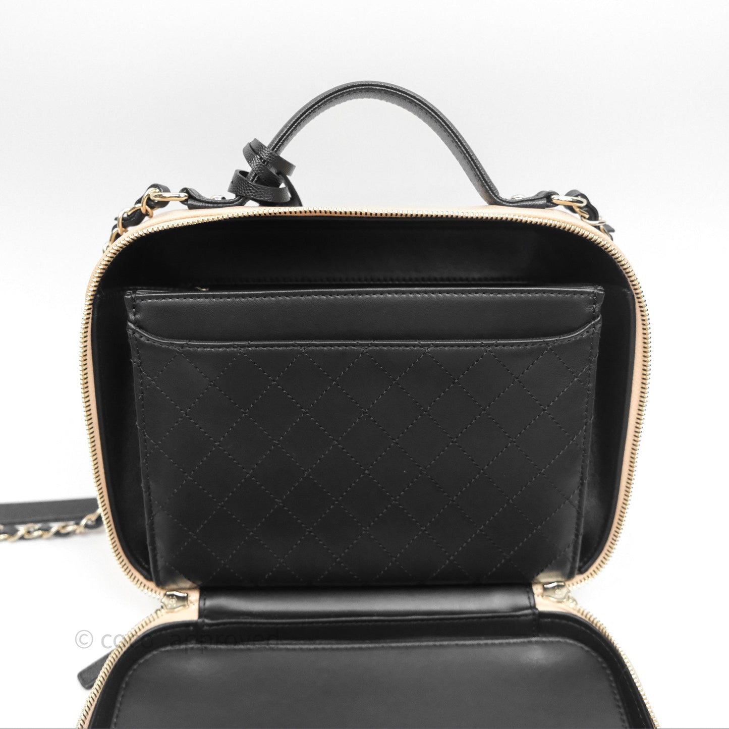 Chanel Quilted Large CC Filigree Vanity Case Beige Black Caviar