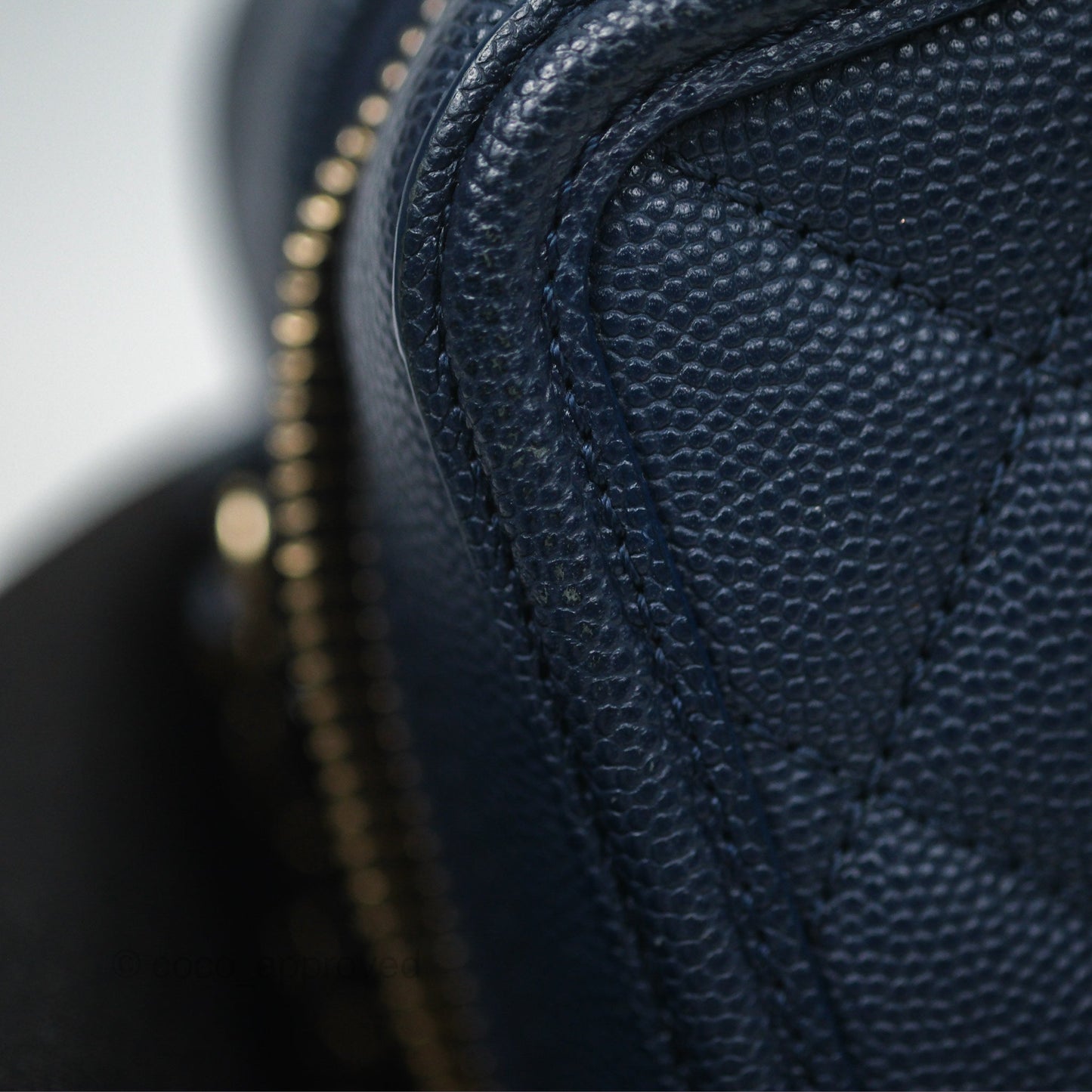 Chanel Quilted Small CC Filigree Vanity Case Navy Caviar Gold Hardware