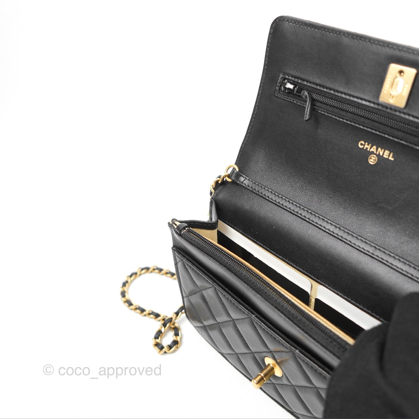 Chanel Quilted Pearl Crush Wallet on Chain WOC Black Lambskin Aged Gold Hardware
