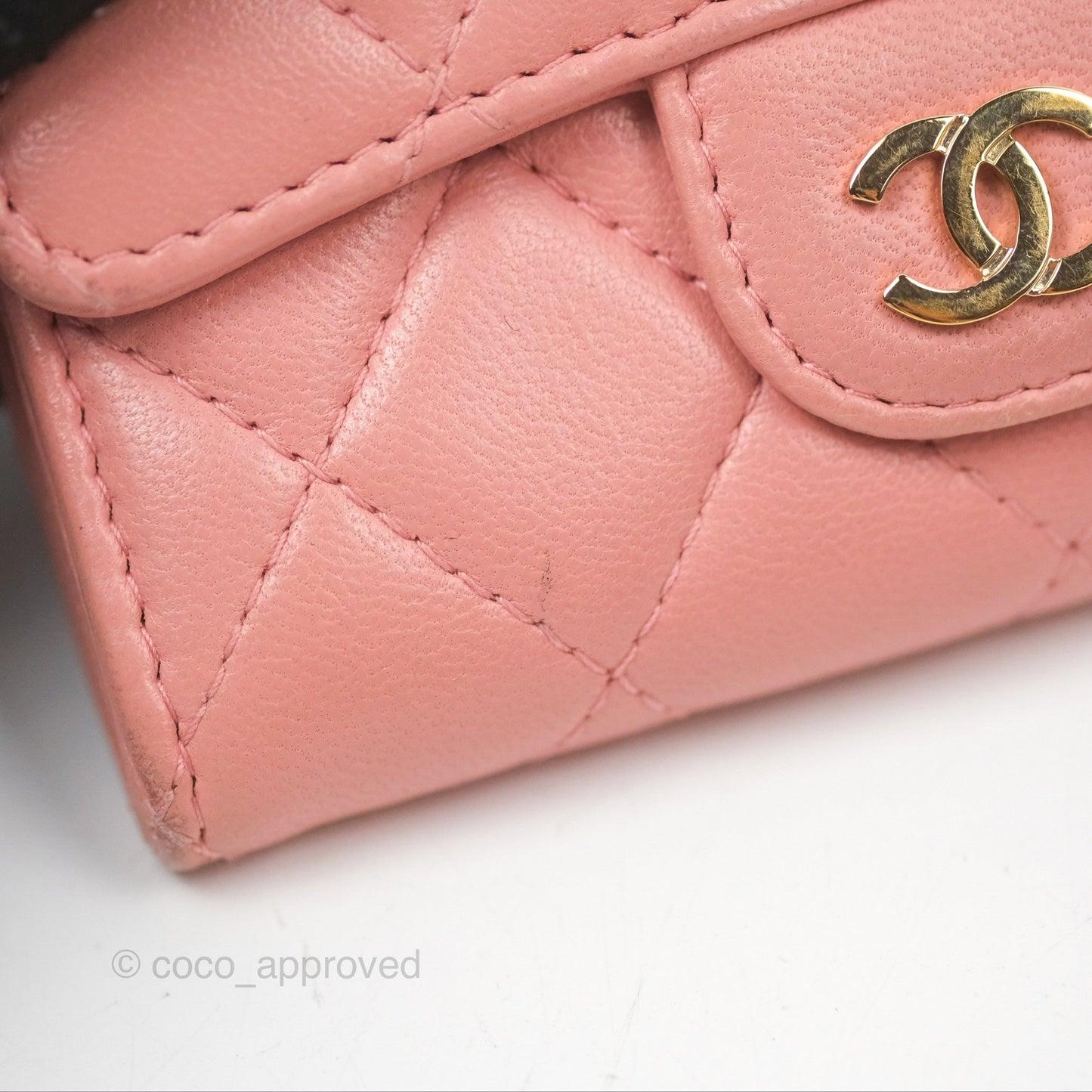 Chanel Quilted Flap Card Holder Pink Lambskin Gold Hardware