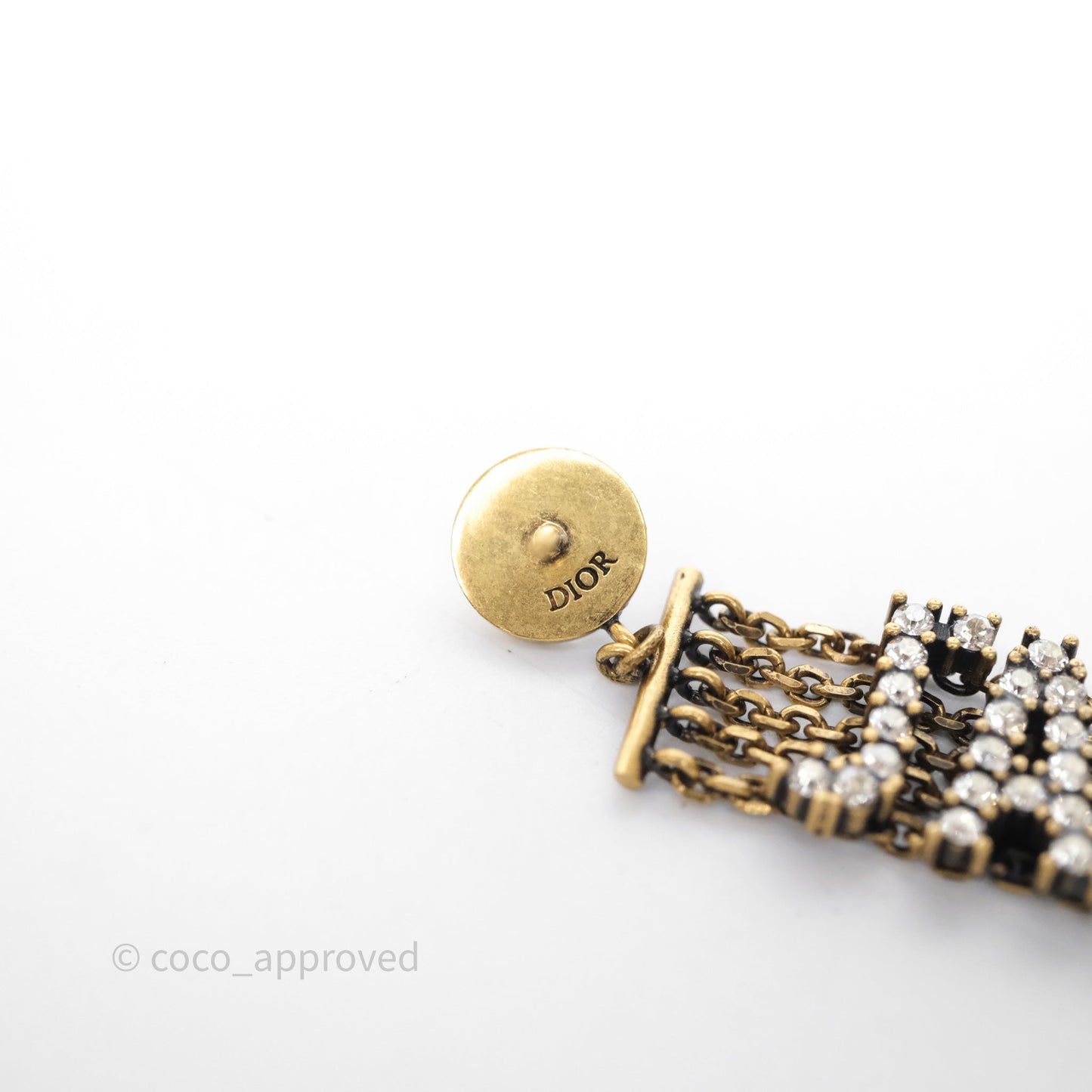 Christian Dior Crystal J'Adior Dangle Chain Earrings Gold Tone