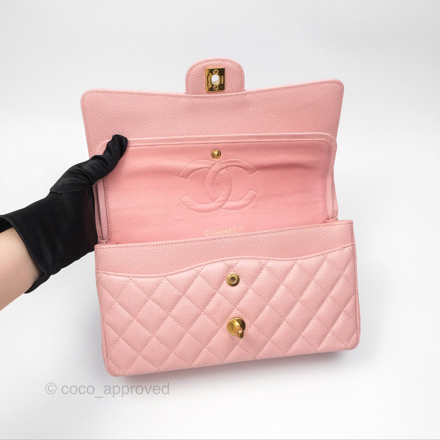 Chanel Vintage Classic M/L Medium Flap Quilted Sakura Pink Caviar 24K Gold Hardware