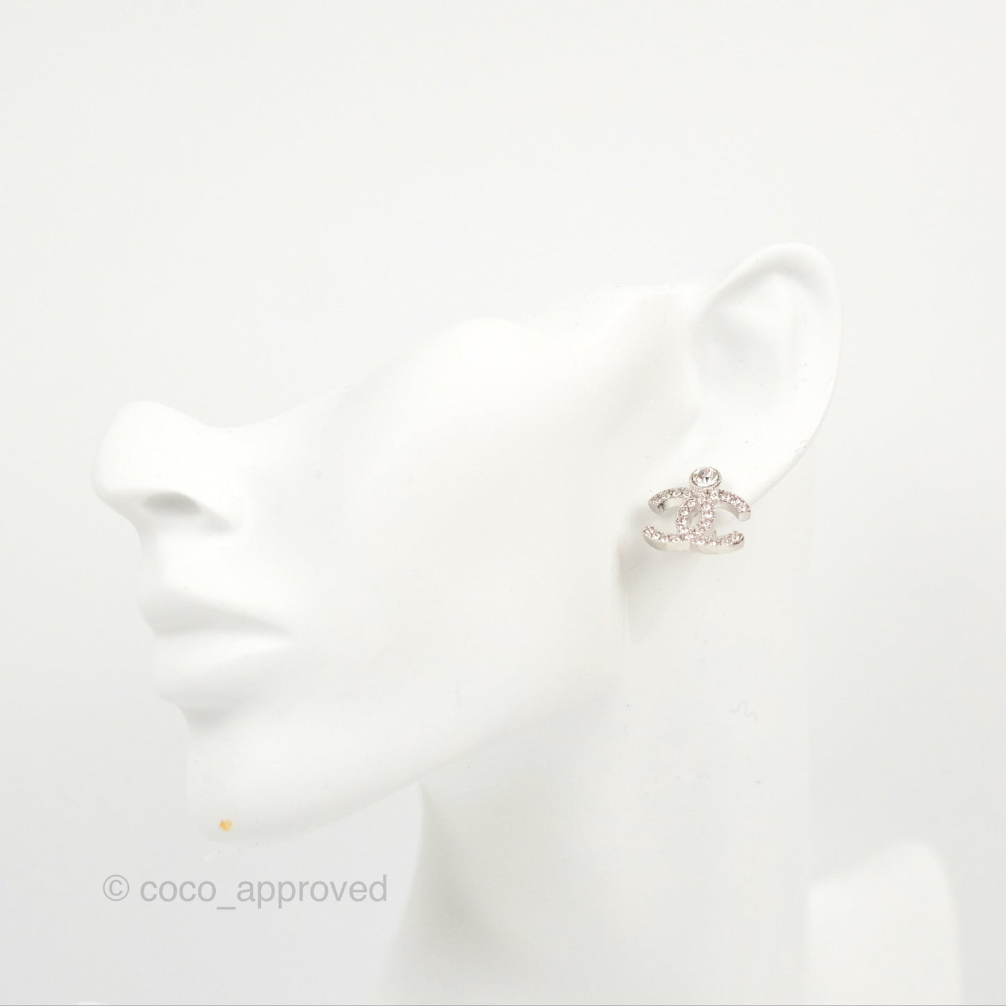 Chanel Crystal CC Earrings Silver Tone 23K