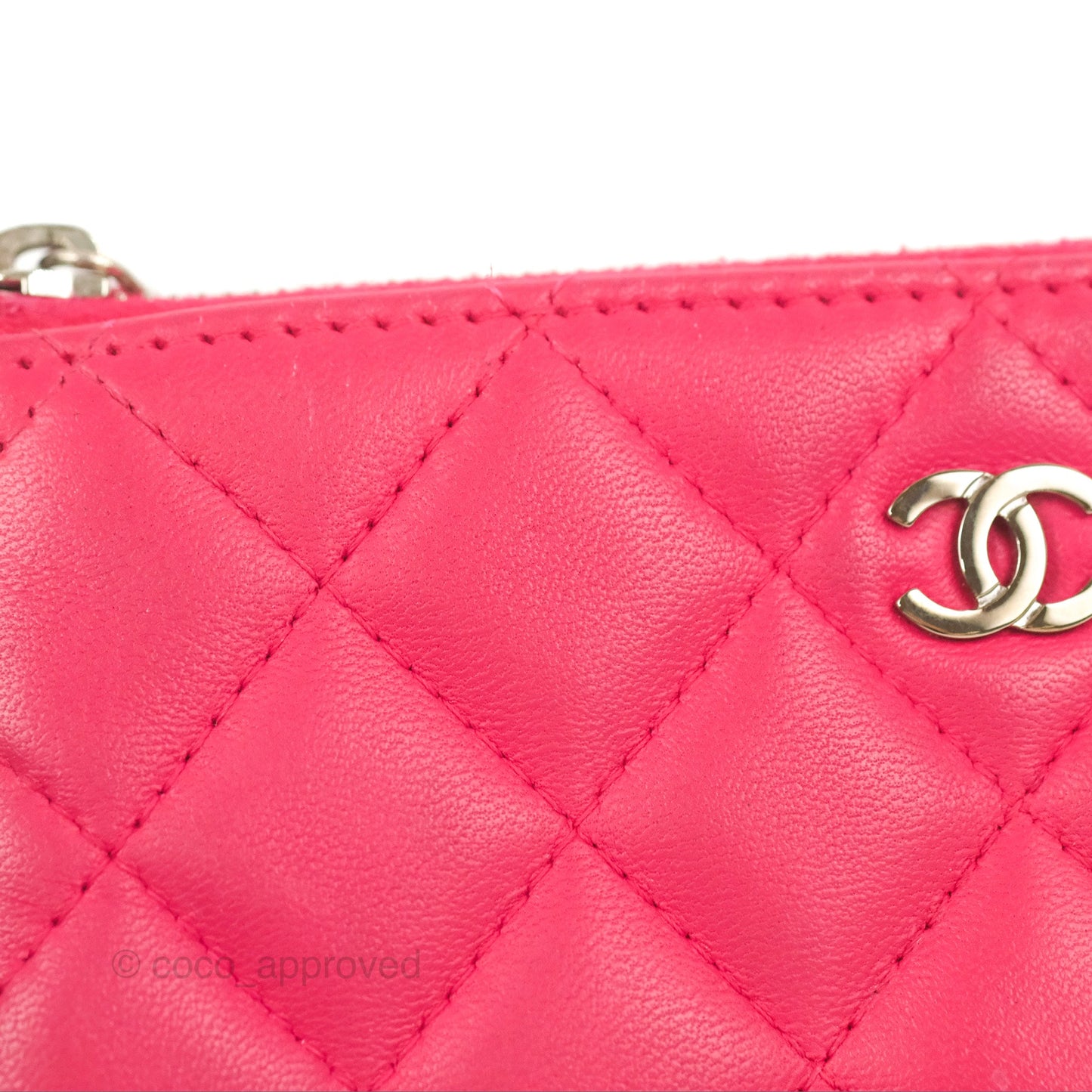 Chanel Quilted Mini O Case Pink Lambskin Silver Hardware