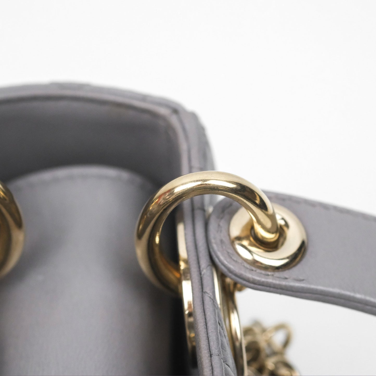 Christian Dior Mini Lady Dior Grey Lambskin Cannage Gold Hardware