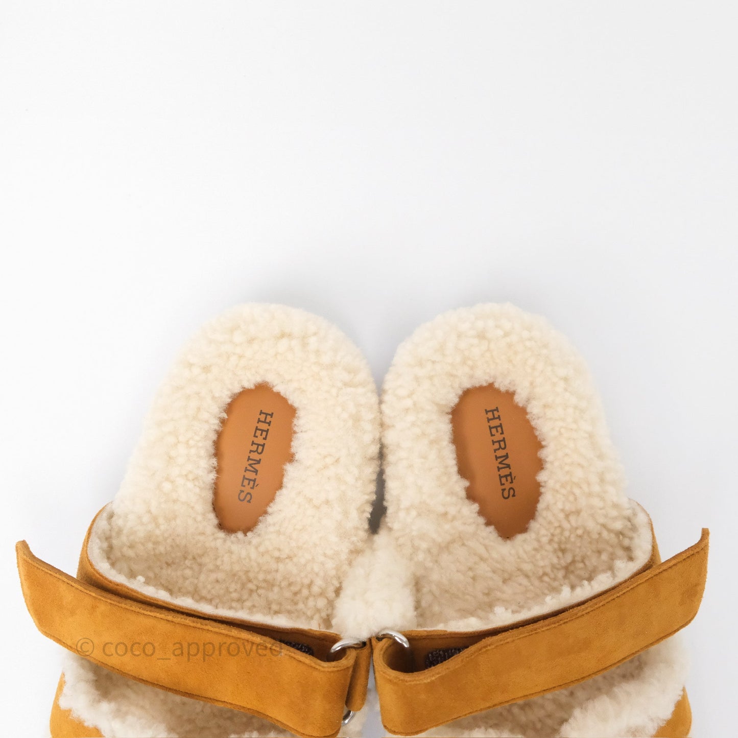 Hermès Chypre Sandal Shearling Beige Kraft / Ecru Goatskin Size 37