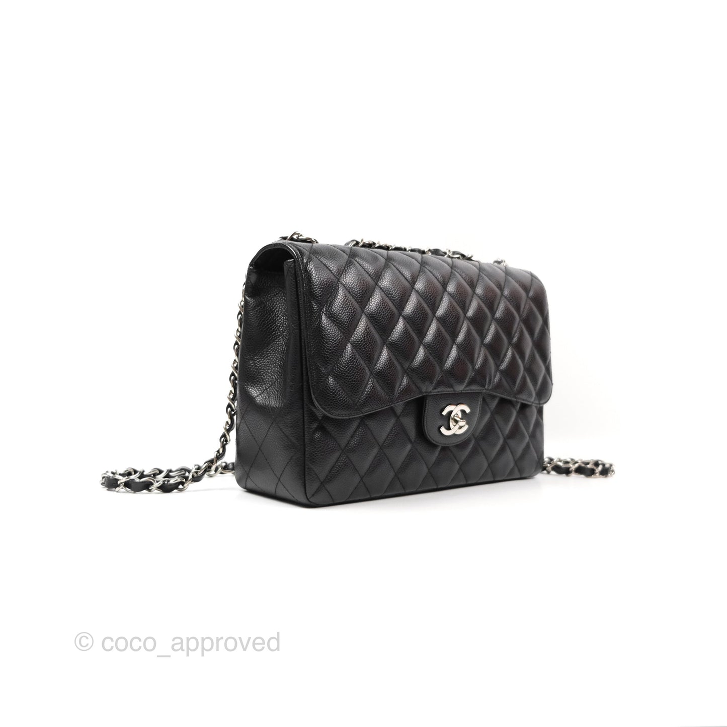 Chanel Jumbo Single Flap Quilted Black Caviar Silver Hardware