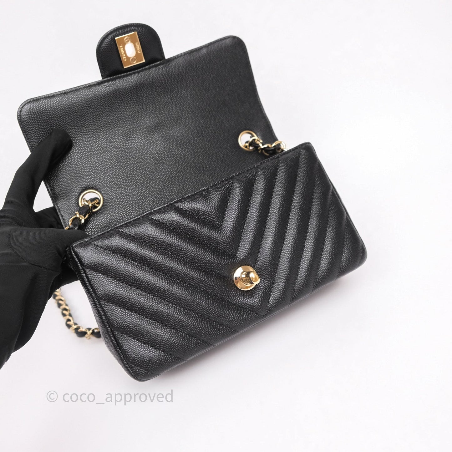 Chanel Mini Rectangular Chevron Black Caviar Gold Hardware