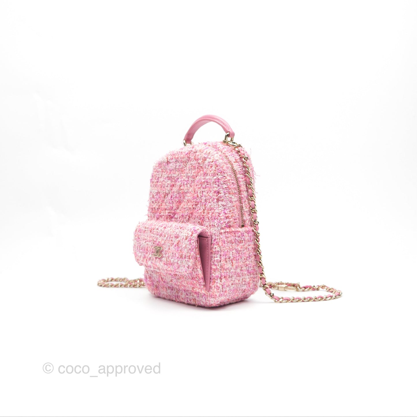 Chanel Classic Mini Backpack Pink Tweed Gold Hardware