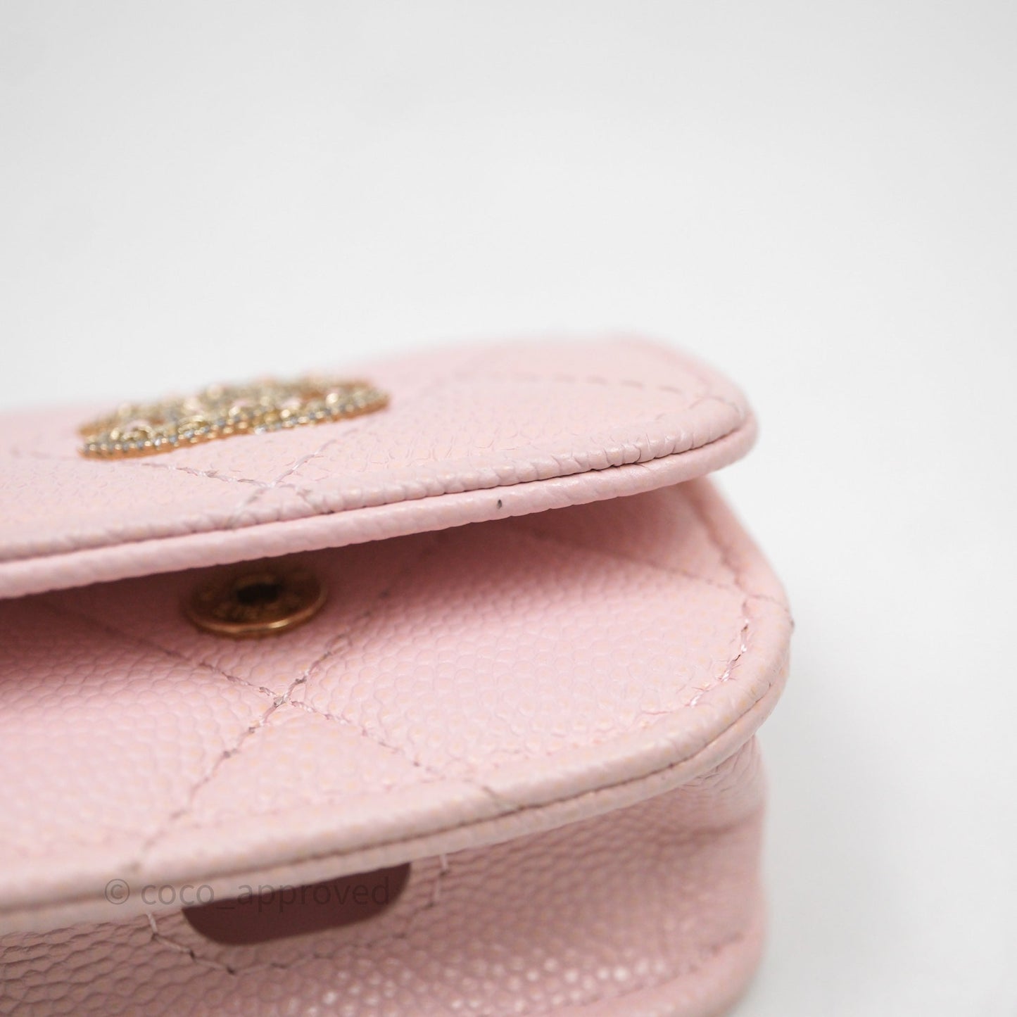 Chanel Quilted Crystal CC Pink Caviar Airpods Phone Case With Chain Light Gold Hardware