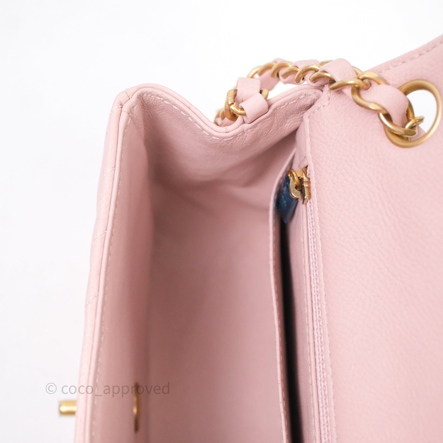 Chanel Mini Square Chevron Pink Calfskin Aged Gold Hardware