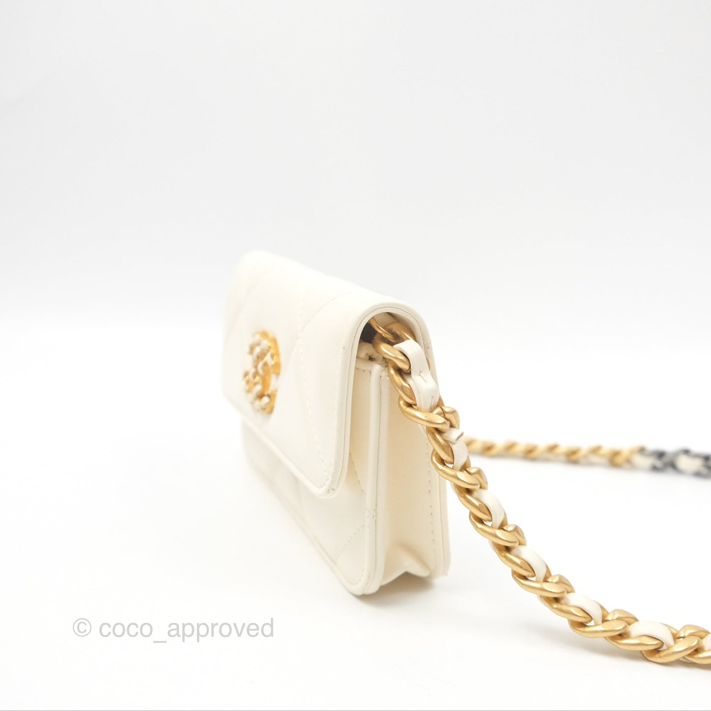 Chanel 19 Clutch With Chain Ivory White Lambskin Mixed Hardware