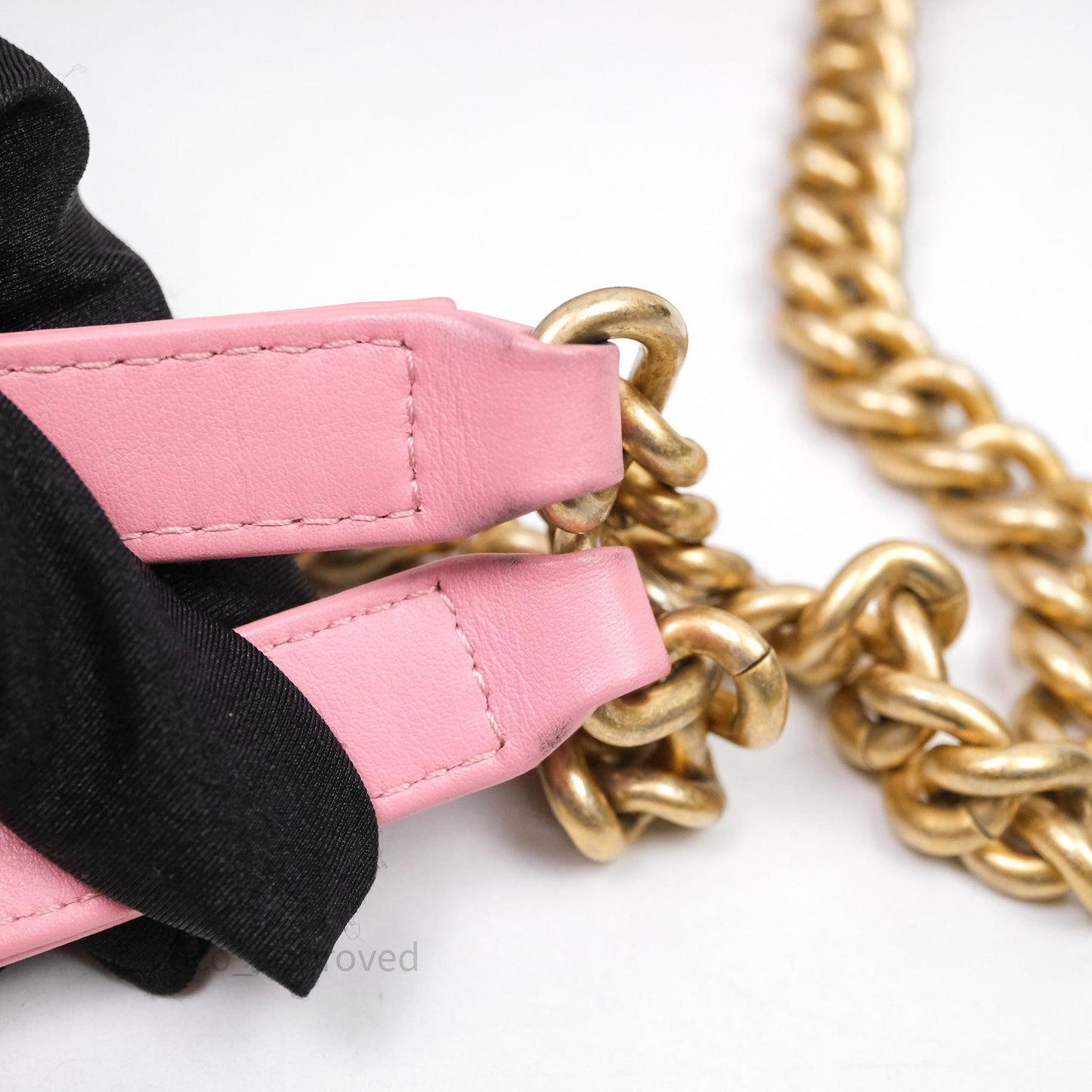 Chanel Small Boy Chevron Raffia Metallic Pink Aged Gold Hardware