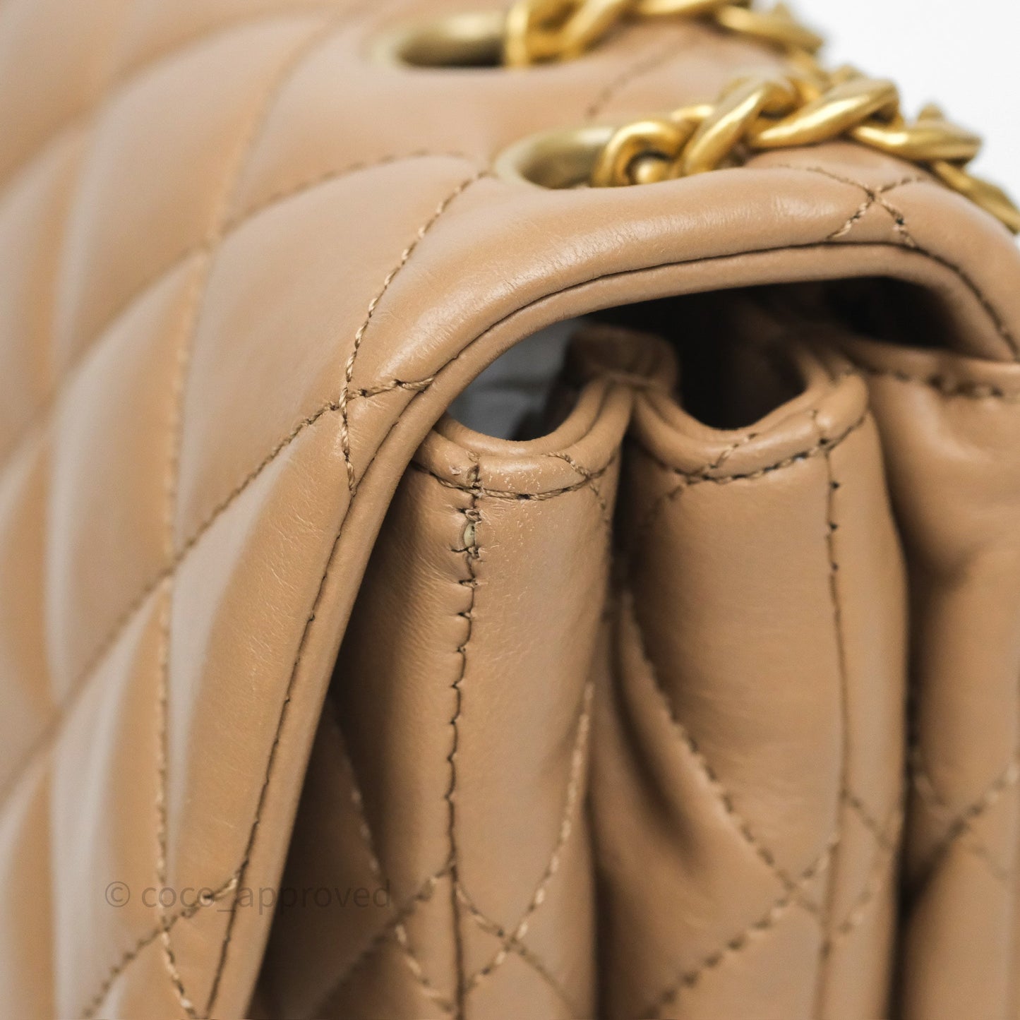 Chanel Medium All Slide Adjustable Chain Flap Bag Beige Lambskin Aged Gold Hardware