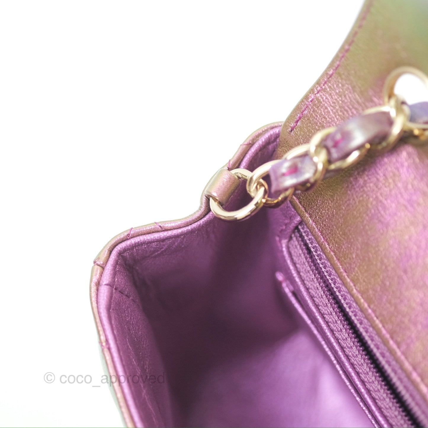 Chanel Classic Quilted Mini Rectangular Flap Metallic Purple Calfskin Gold Hardware