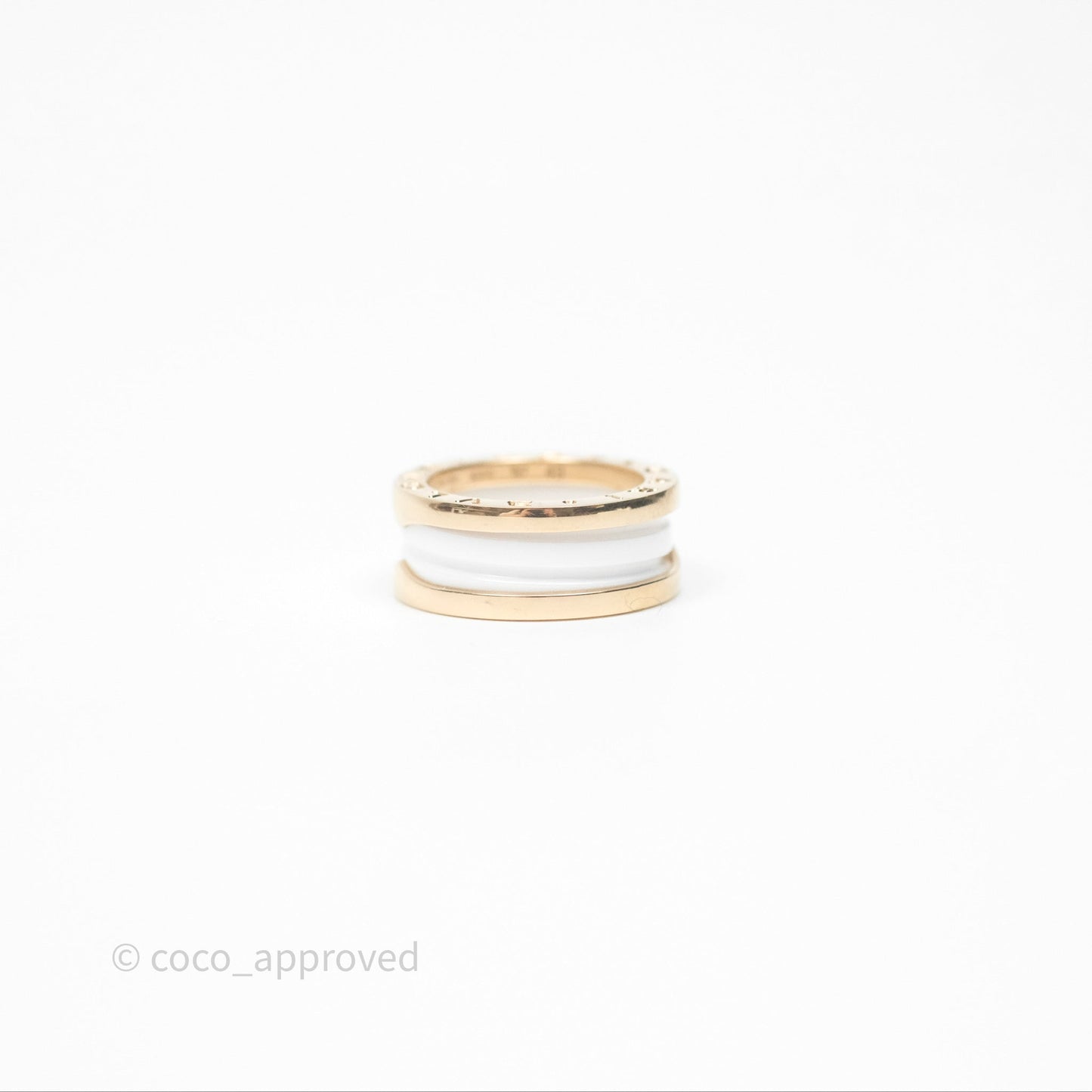 Bvlgari B.Zero1 Two-Band Ring White Ceramic Spiral 18K Rose Gold Size 49