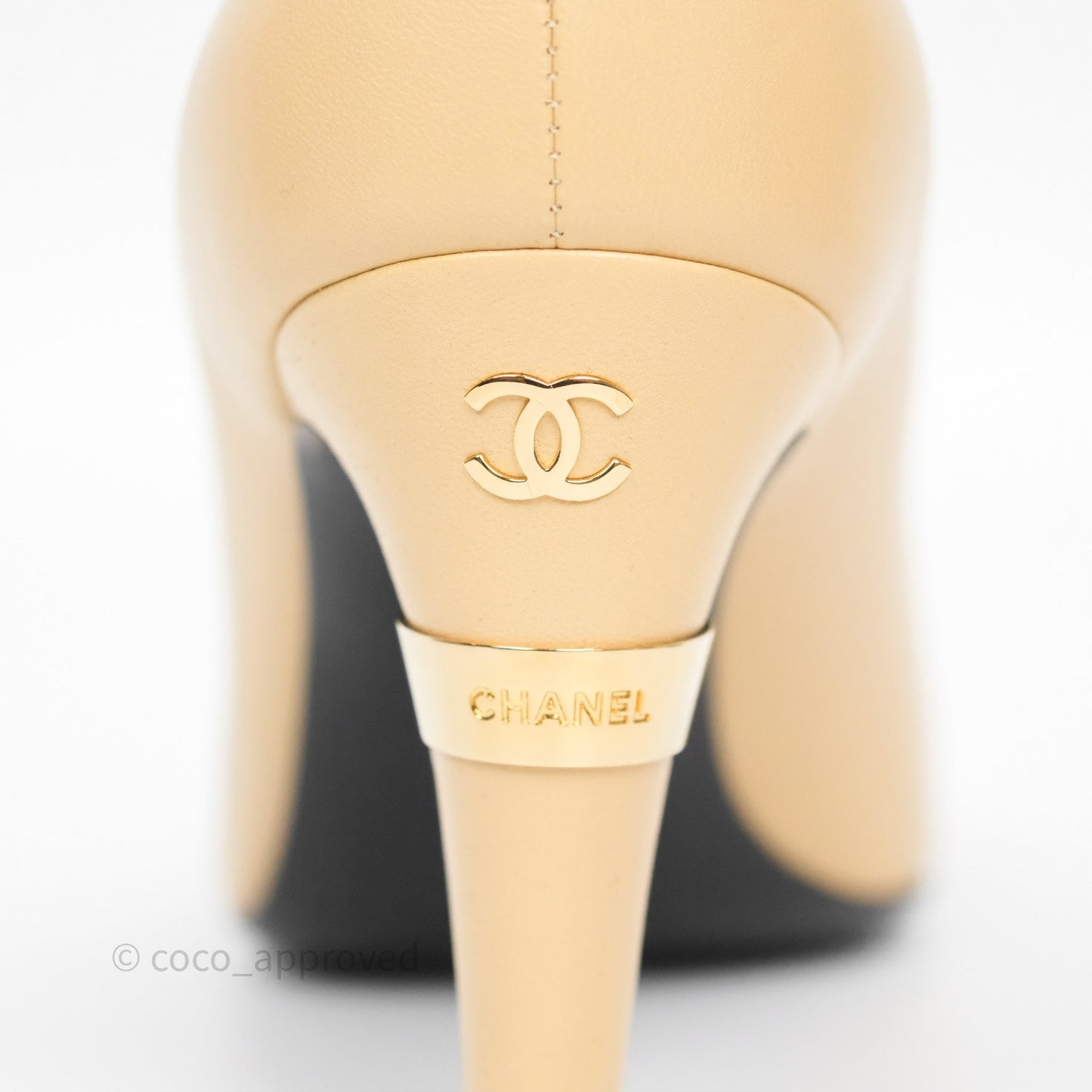 Chanel Beige Toe Pointed Black Pump Heels With Pearl Size 36.5C